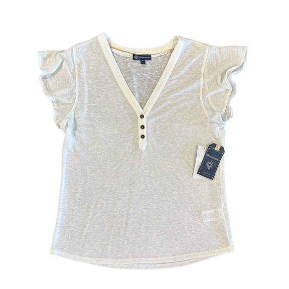 NWT Democracy Off White Cap Flutter Sleeve Shirttail Hem Knit Top Womens Size M - Picture 1 of 13
